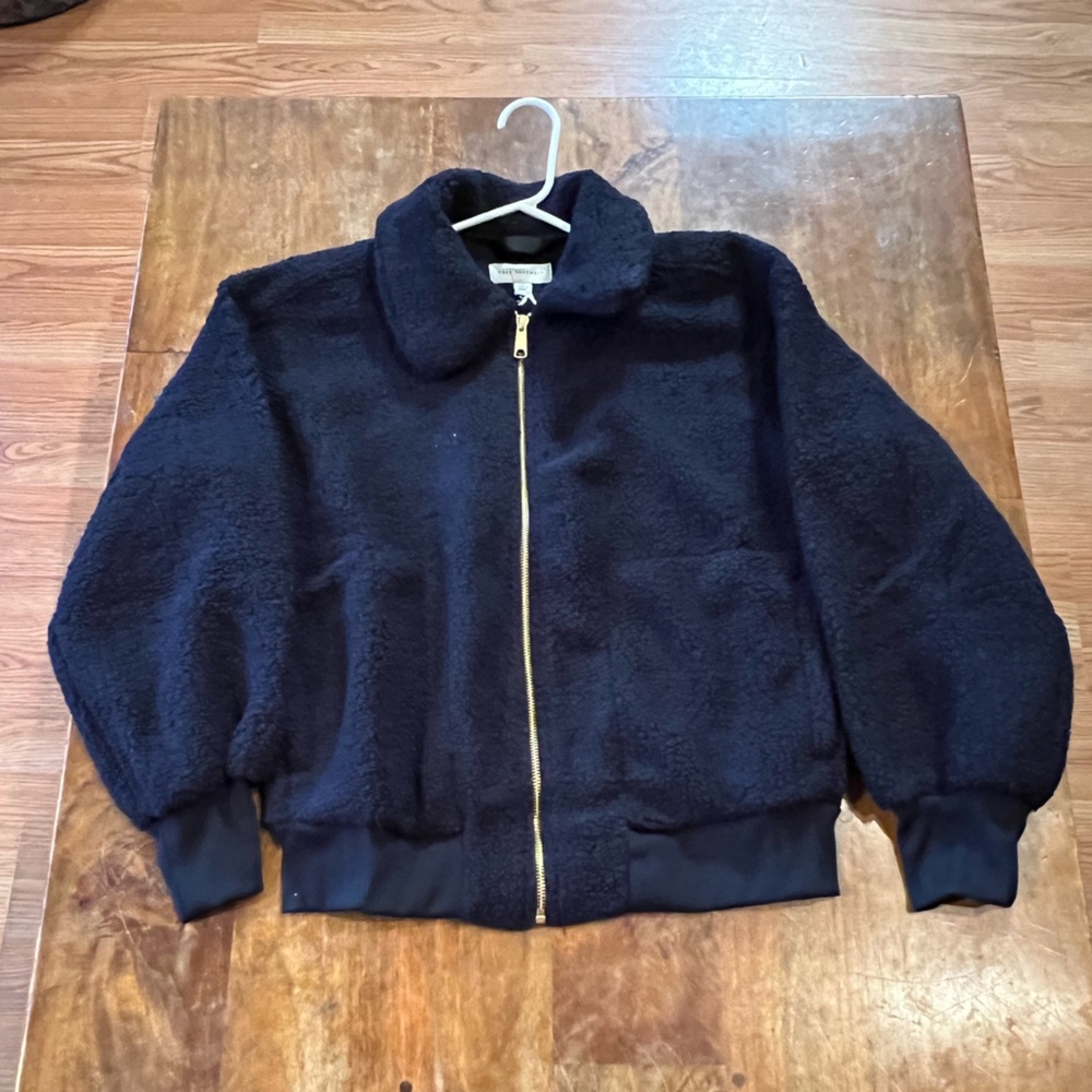 Womans Free Assembly Collared Zip Front Teddy Bomber Dk Blue